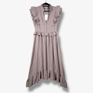 Shabby Chic Midi Dress Womens L Ruffle Trim Plaid Rosewater Cottagecore Bohemian